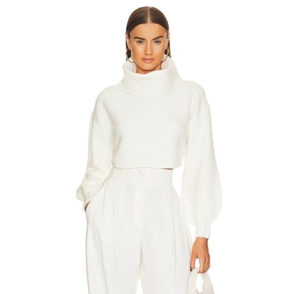 Michael Costello Revolve Sweater Women Medium Ivory Safia Peek A Boo Crop NWT - Picture 1 of 13
